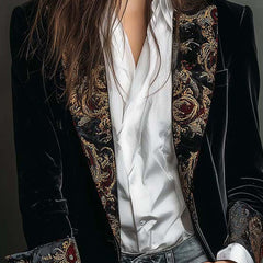 Leontina | Fitted Baroque Printed Blazer in Black