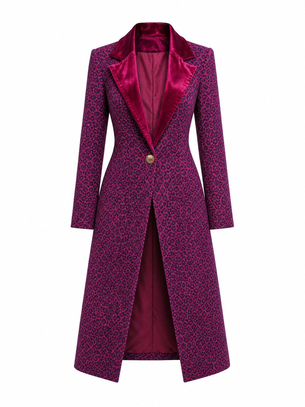 Vintage lange blazer met luipaardprint, kleurblokken, gesplitste revers, warm en winddicht pluche stof