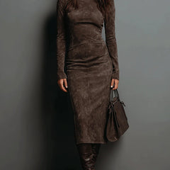 Ava | Faux Suede High-Neck Midi Dress