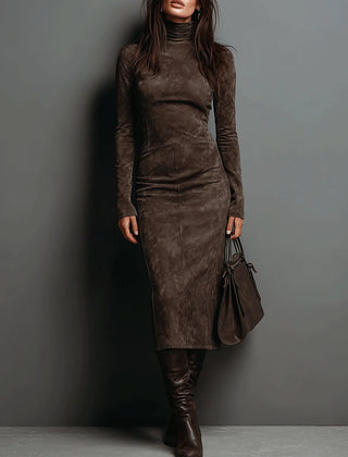 Ava | Faux Suede High-Neck Midi Dress