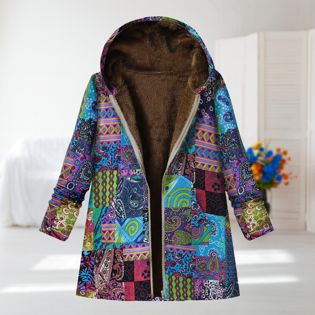 Aurore | Blue Patterned Mid-Season Coat