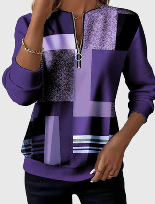 Zena | Geometric Zip-Collar Sweatshirt