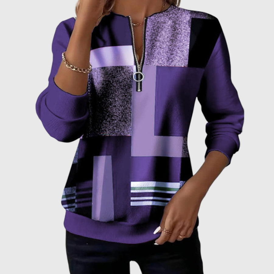 Zena | Geometric Zip-Collar Sweatshirt