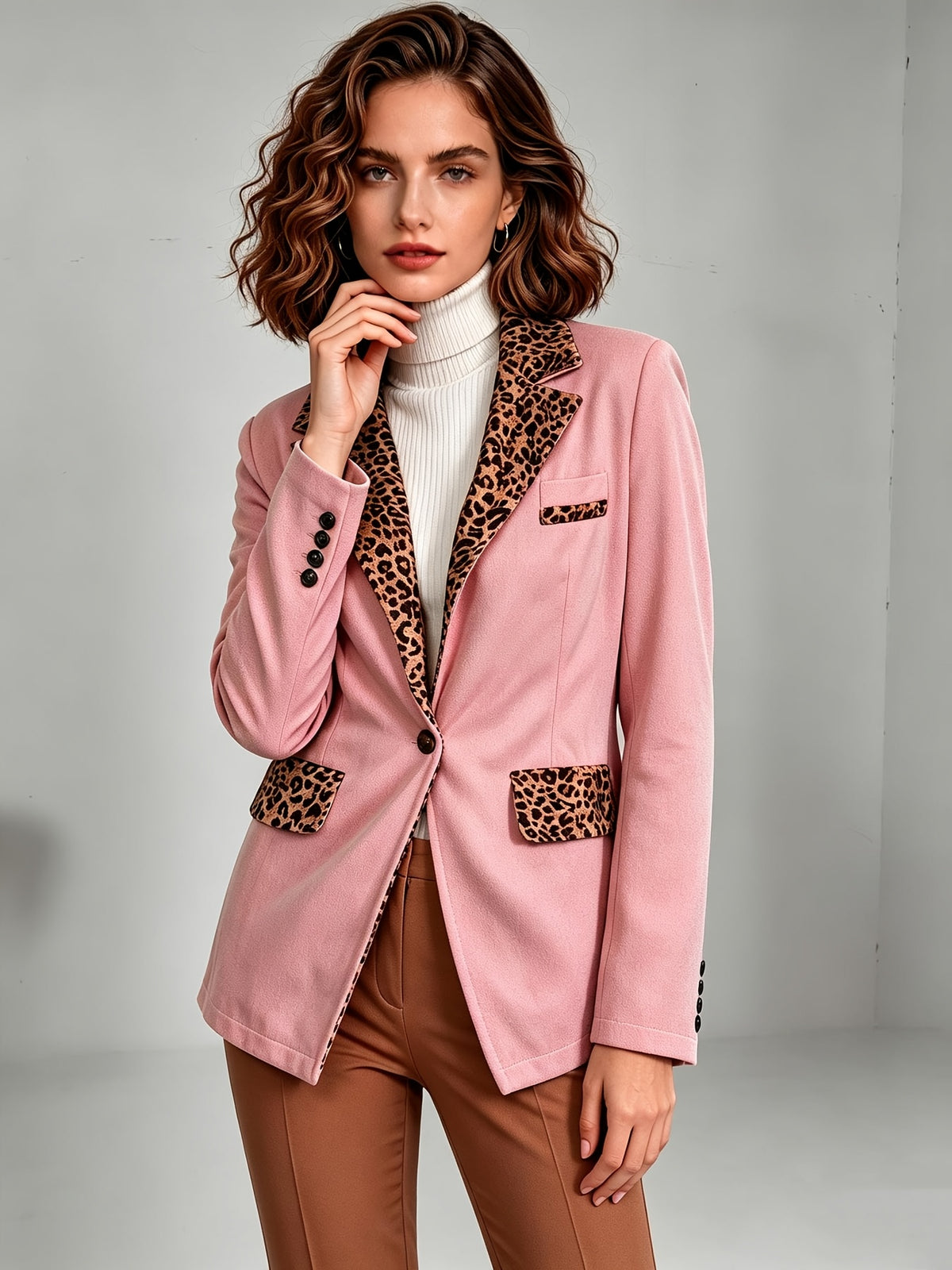 Clementine | Fitted Velvet Leopard-Trim Blazer