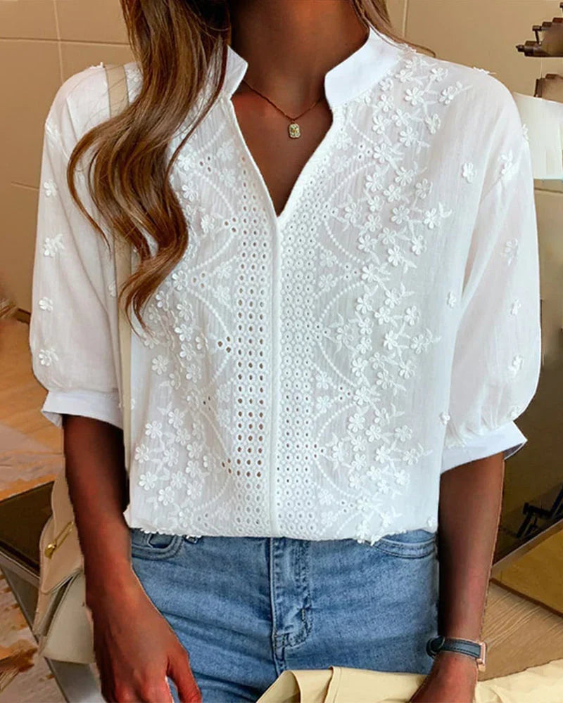 Elodie | Embroidered V-Neck Blouse
