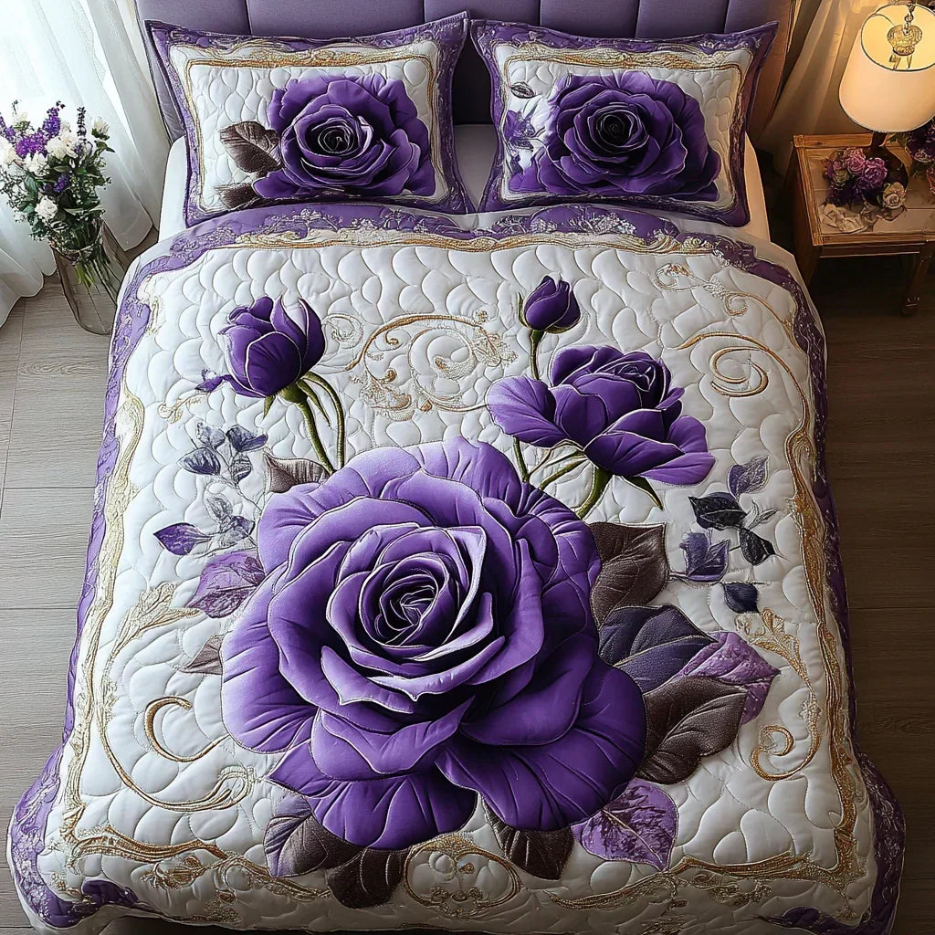 Purple Rose | 3-Piece Quilted Bedding Set