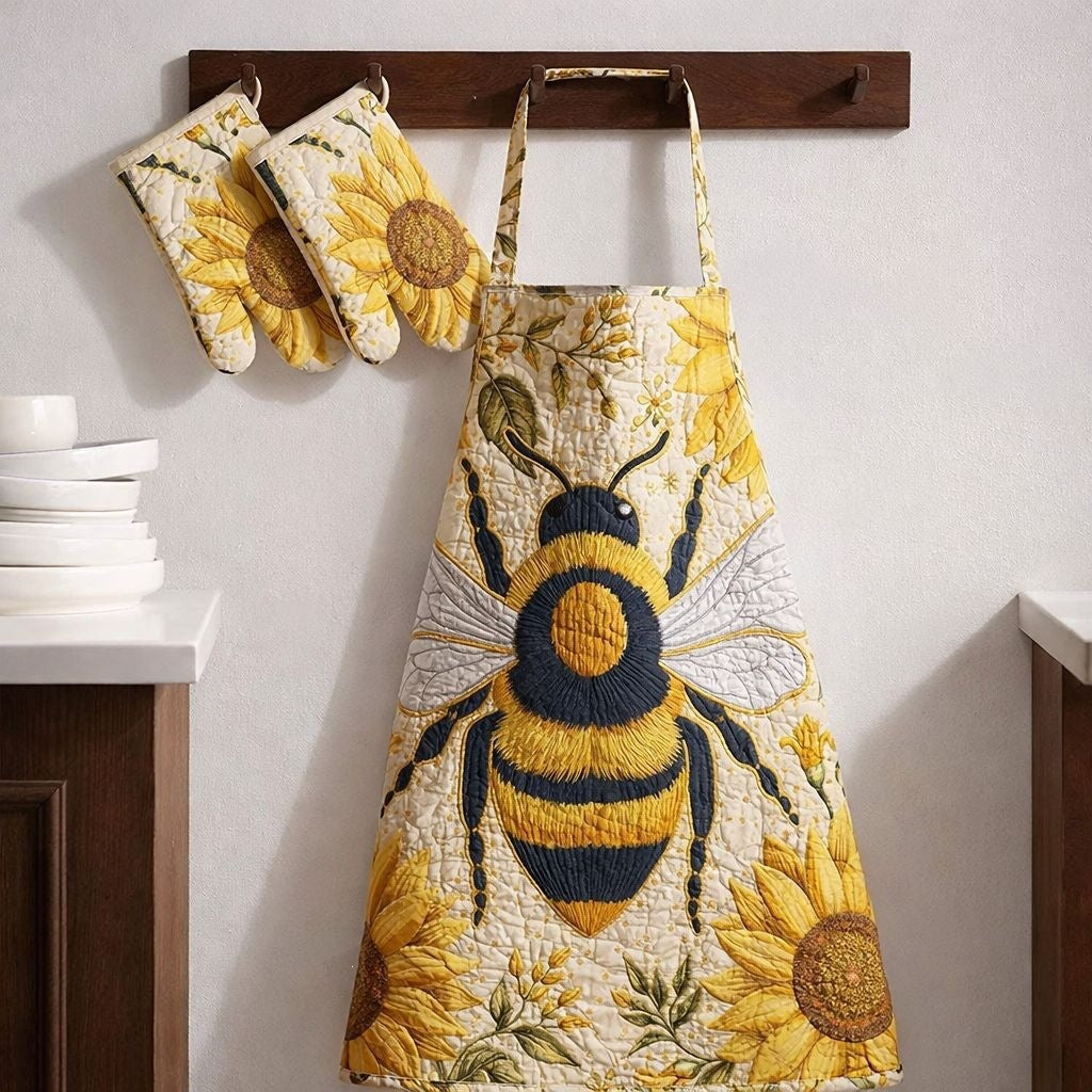 Beattie | Bee & Sunflower Quilted Apron & Oven Mitt Set