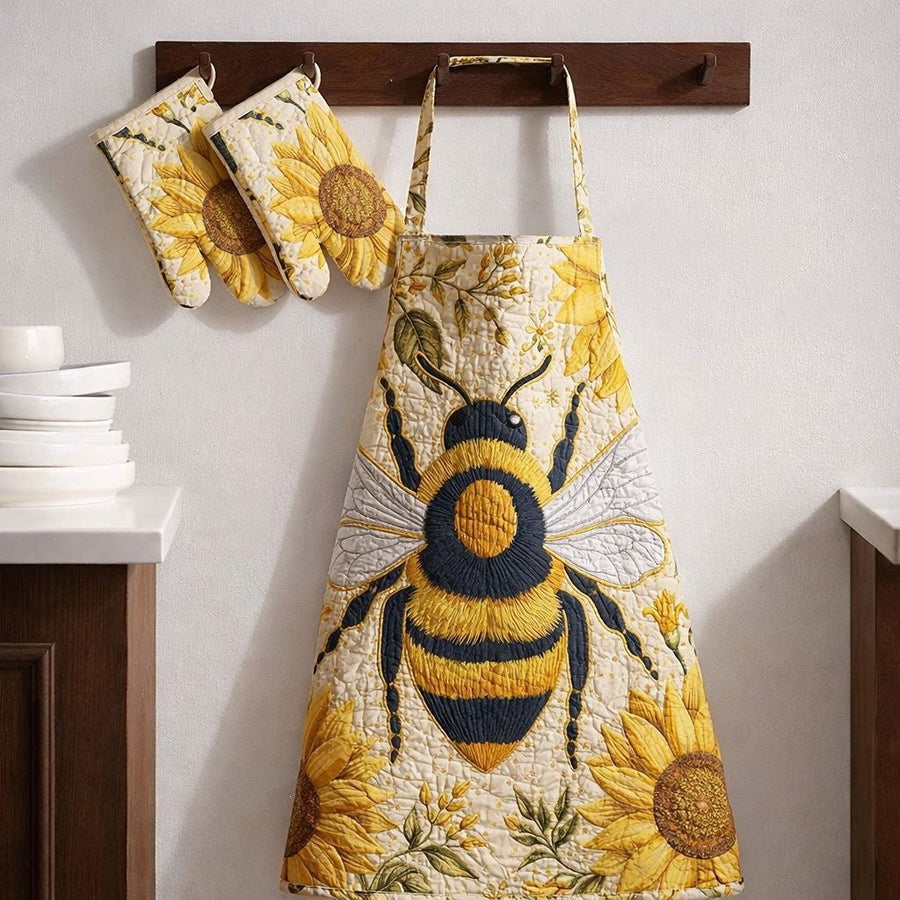 Beattie | Bee & Sunflower Quilted Apron & Oven Mitt Set