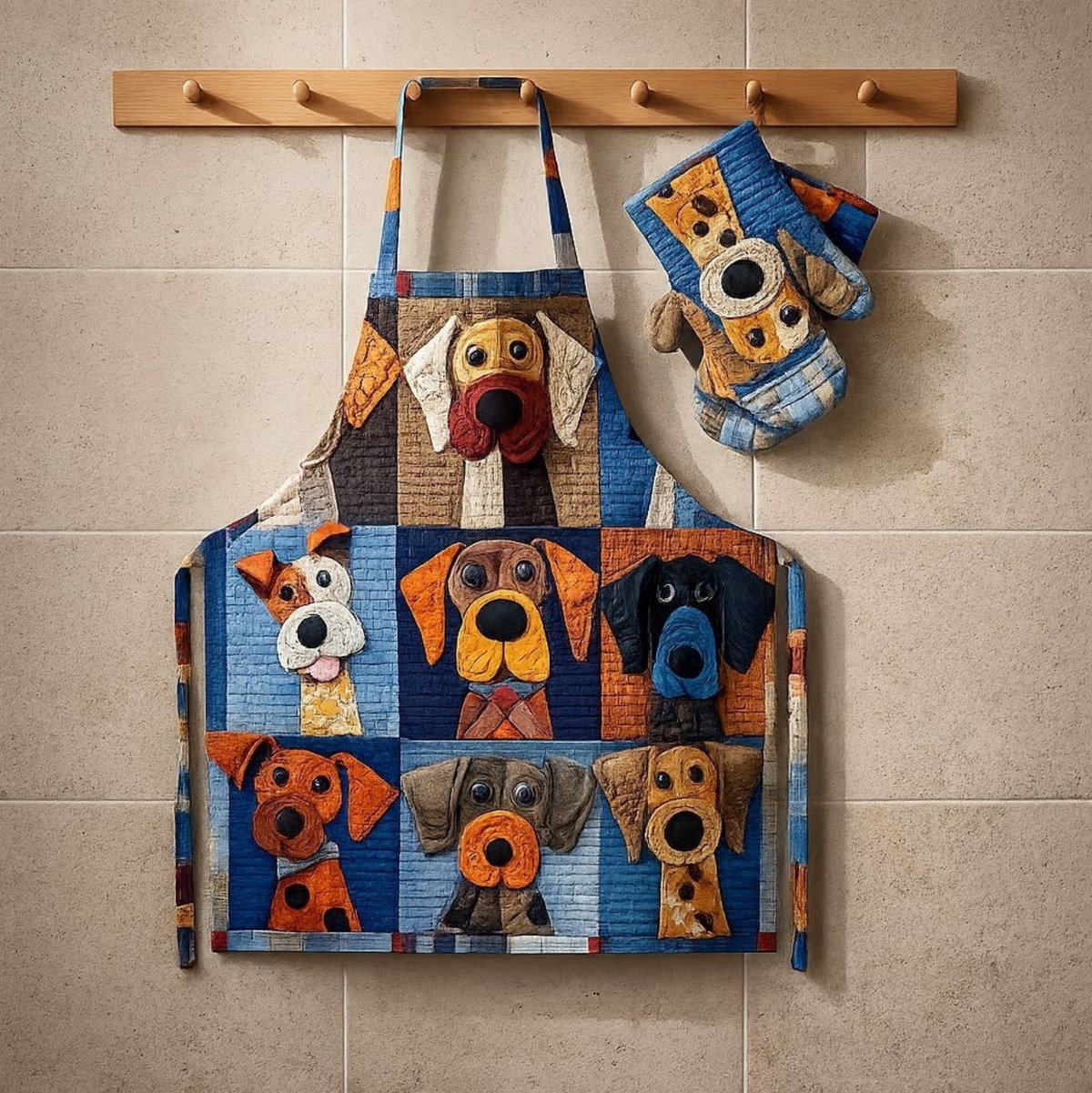 Bunty | Dog Patchwork Quilted Apron & Oven Mitt Set