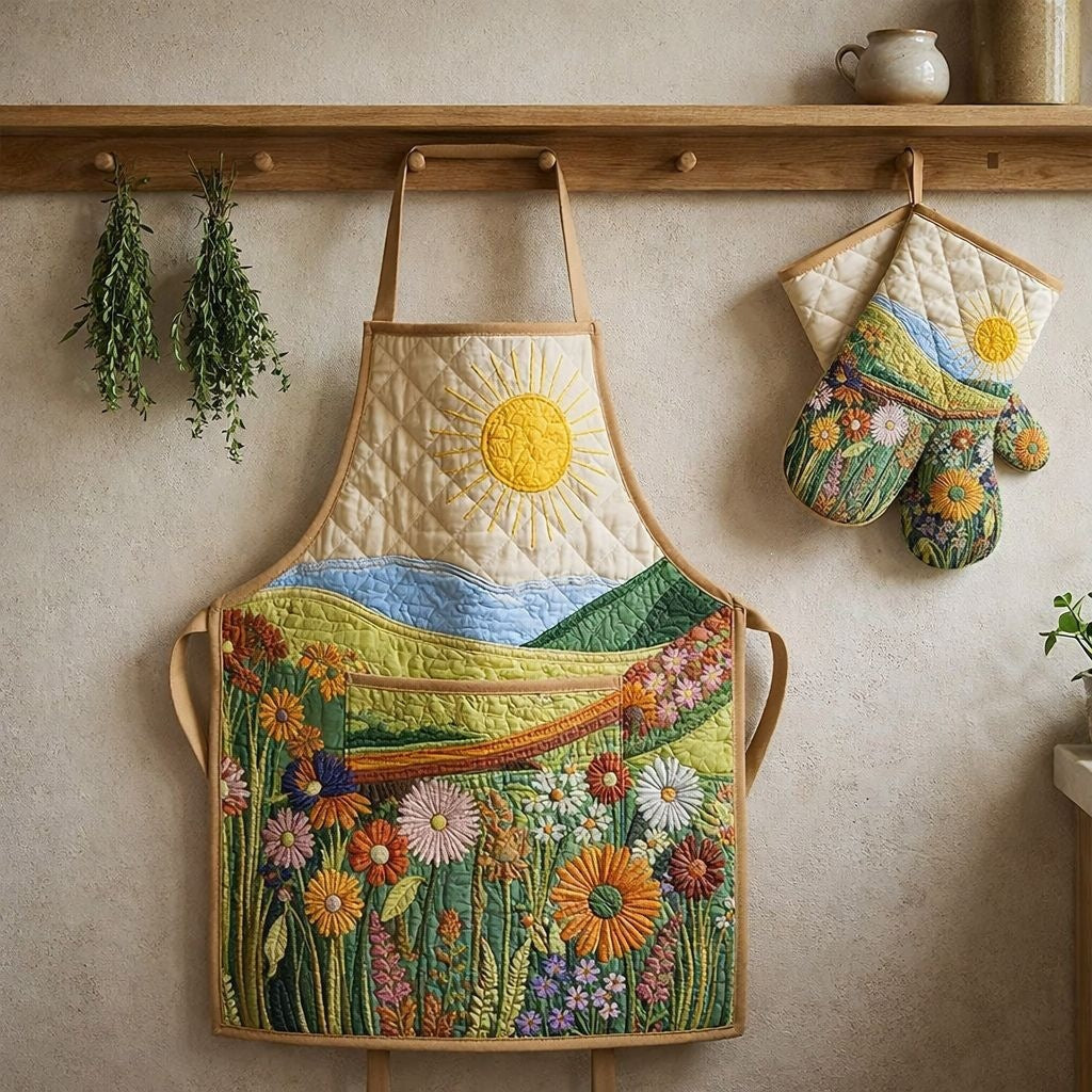 Millie | Sunshine Meadow Quilted Apron & Oven Mitt Set