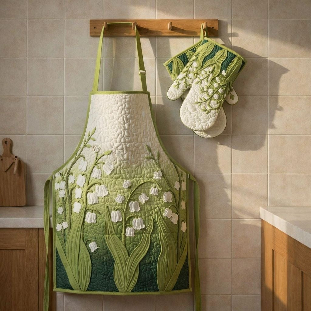 Muriel | Lily of the Valley Quilted Apron & Oven Mitt Set