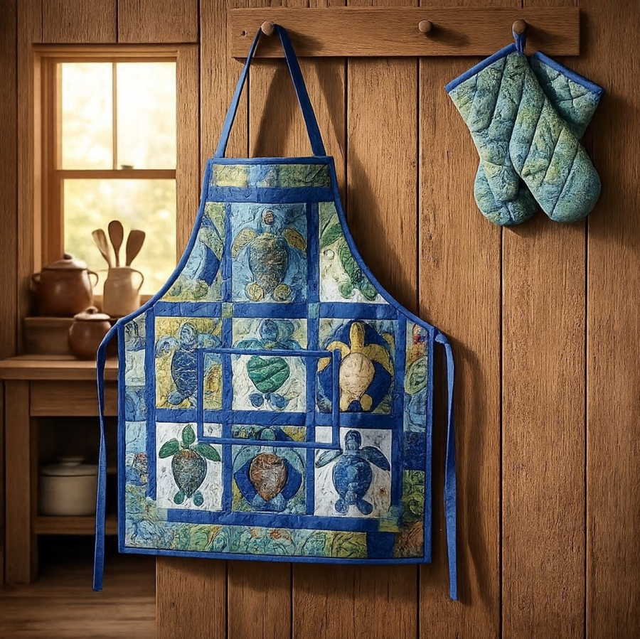 Briony | Sea Turtle Patchwork Quilted Apron & Oven Mitt Set