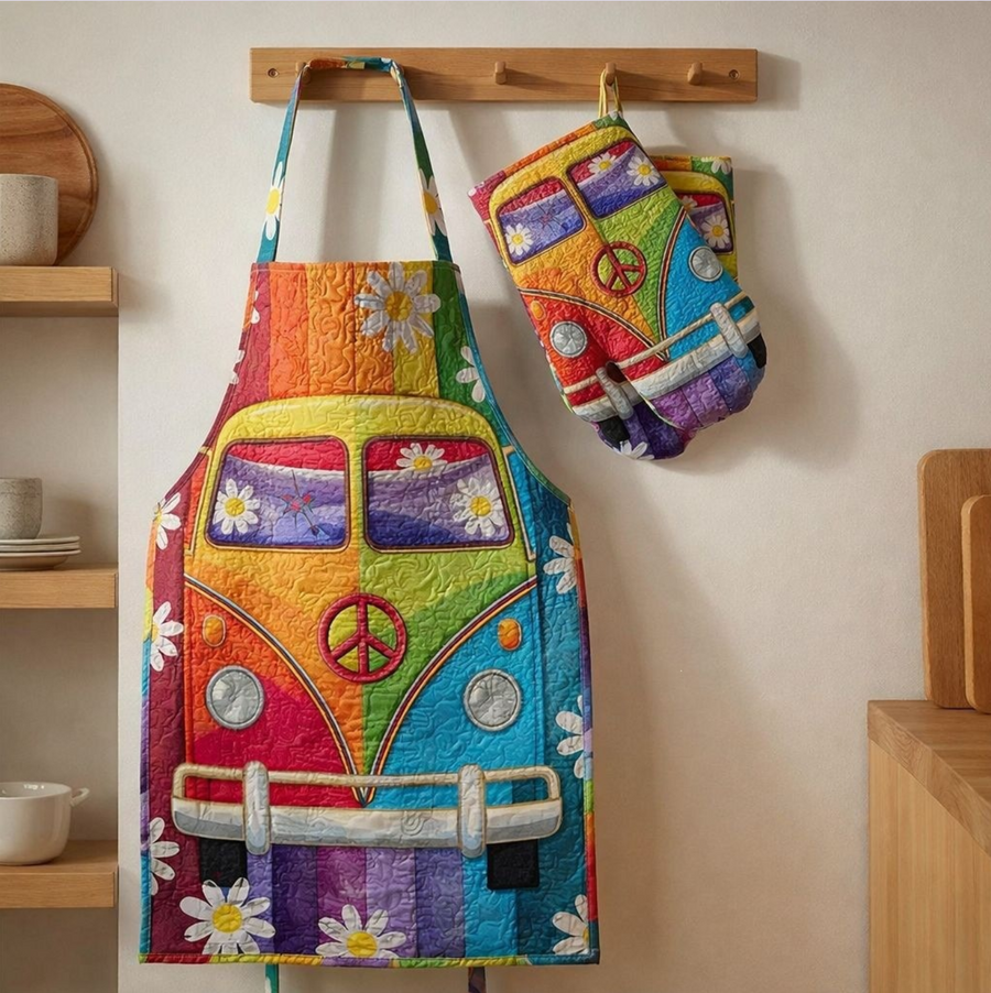Dottie | Rainbow Peace Van Quilted Apron & Oven Mitt Set