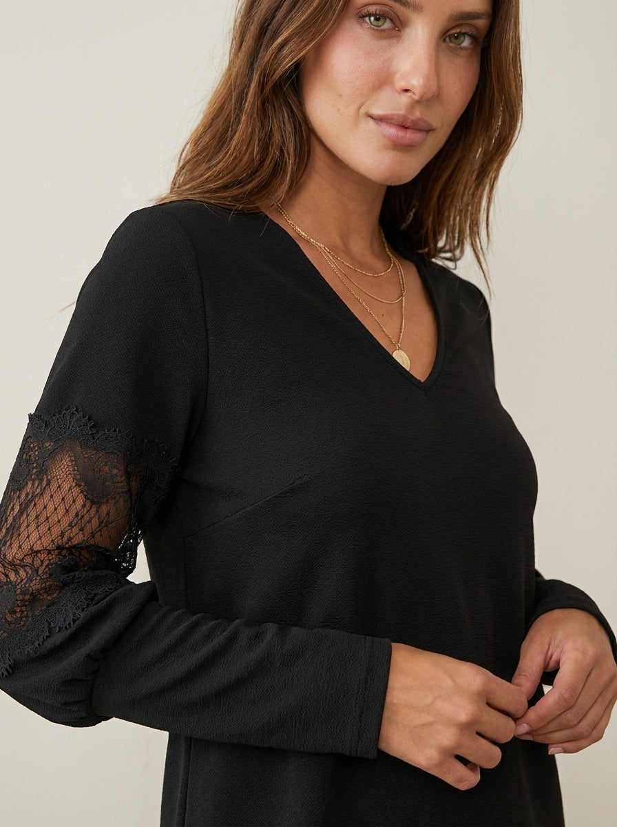Eva | Elegant V-Neck Dress with Lace Sleeves