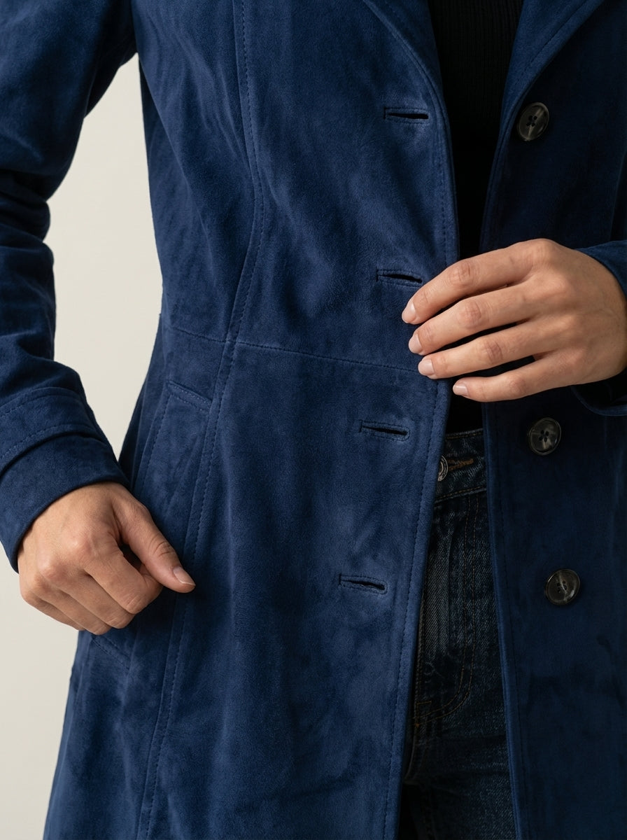 Teresa | Vintage-Style Faux Suede Trench Coat
