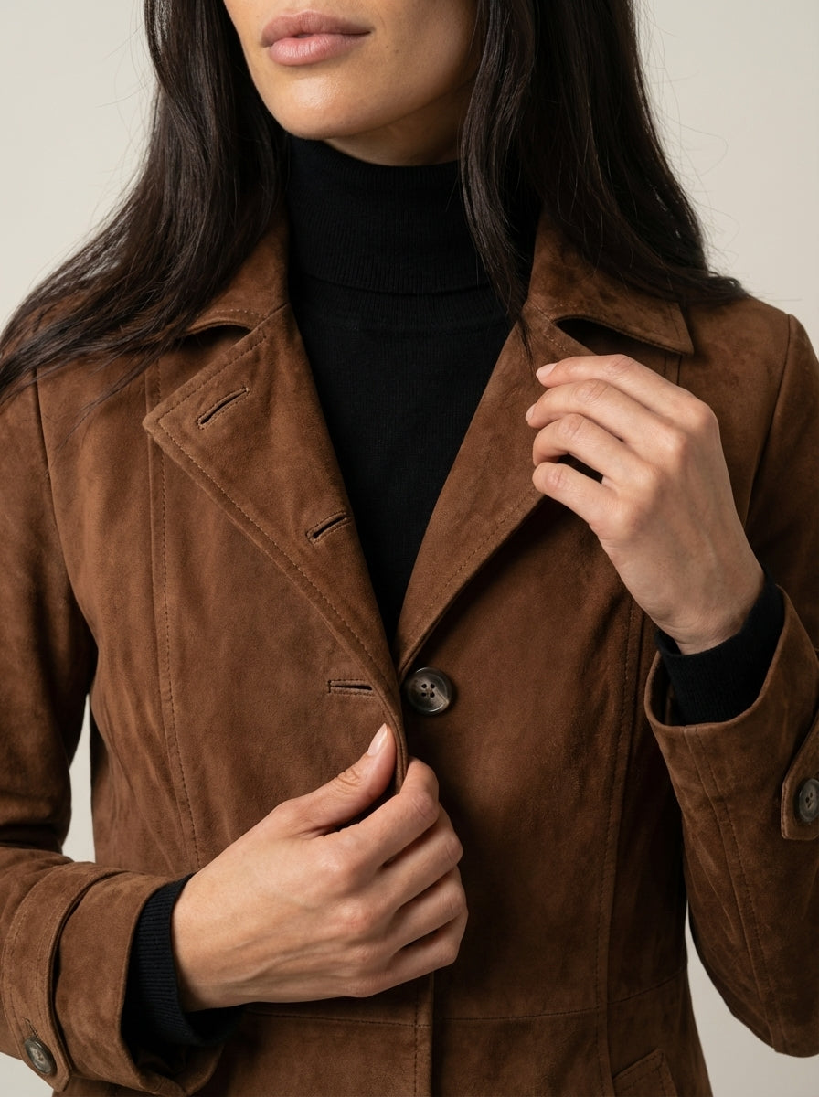 Teresa | Vintage-Style Faux Suede Trench Coat