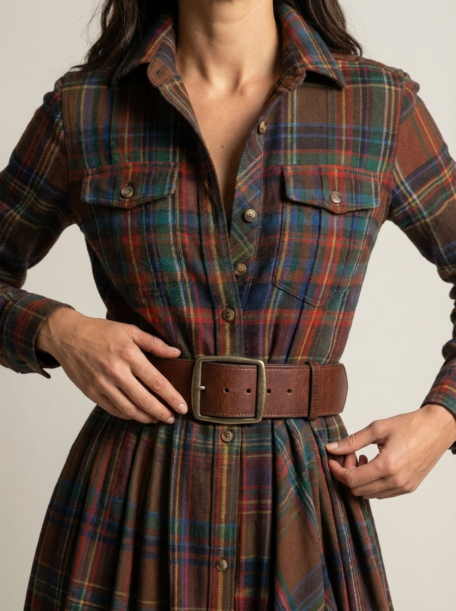 Beatriz | Long Checked Dress with Belt