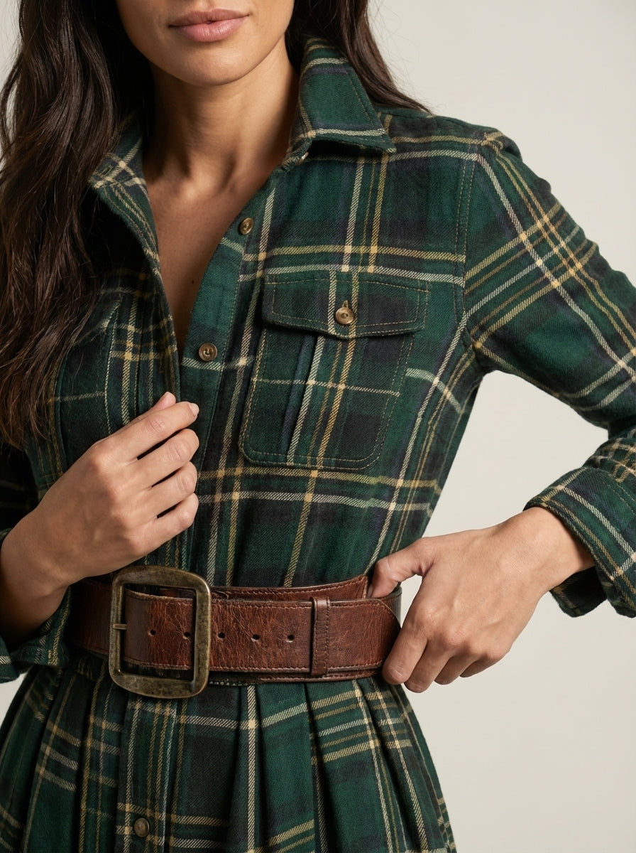 Beatriz | Long Checked Dress with Belt