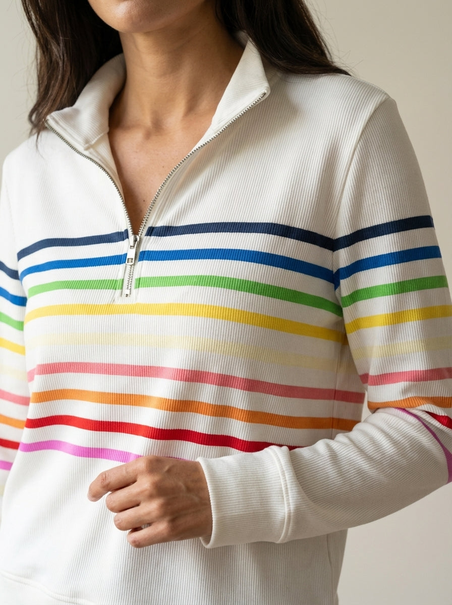 Marie | Colourful Striped Half-Zip Jumper