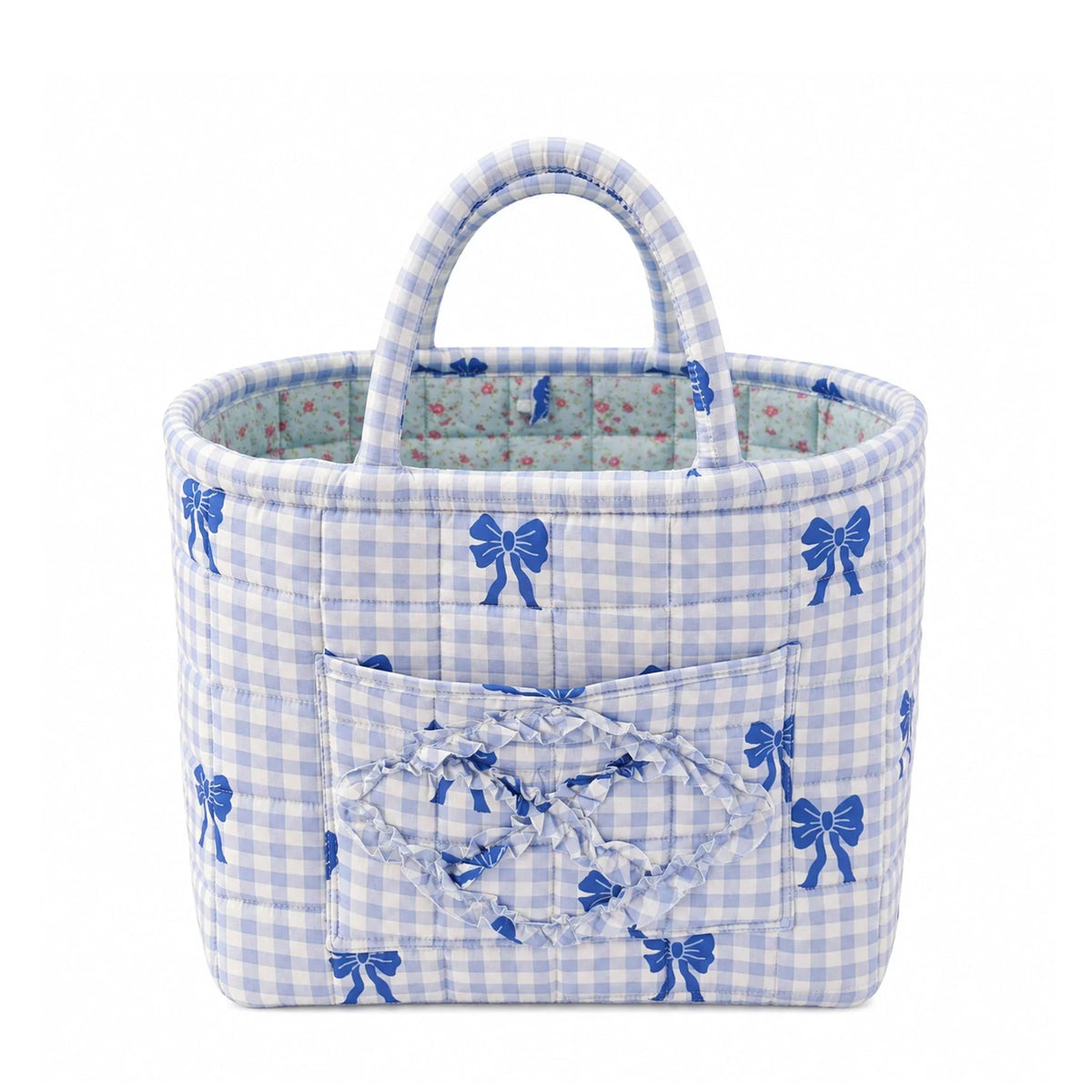 Lottie | Blue Gingham Bow Quilted Tote Bag