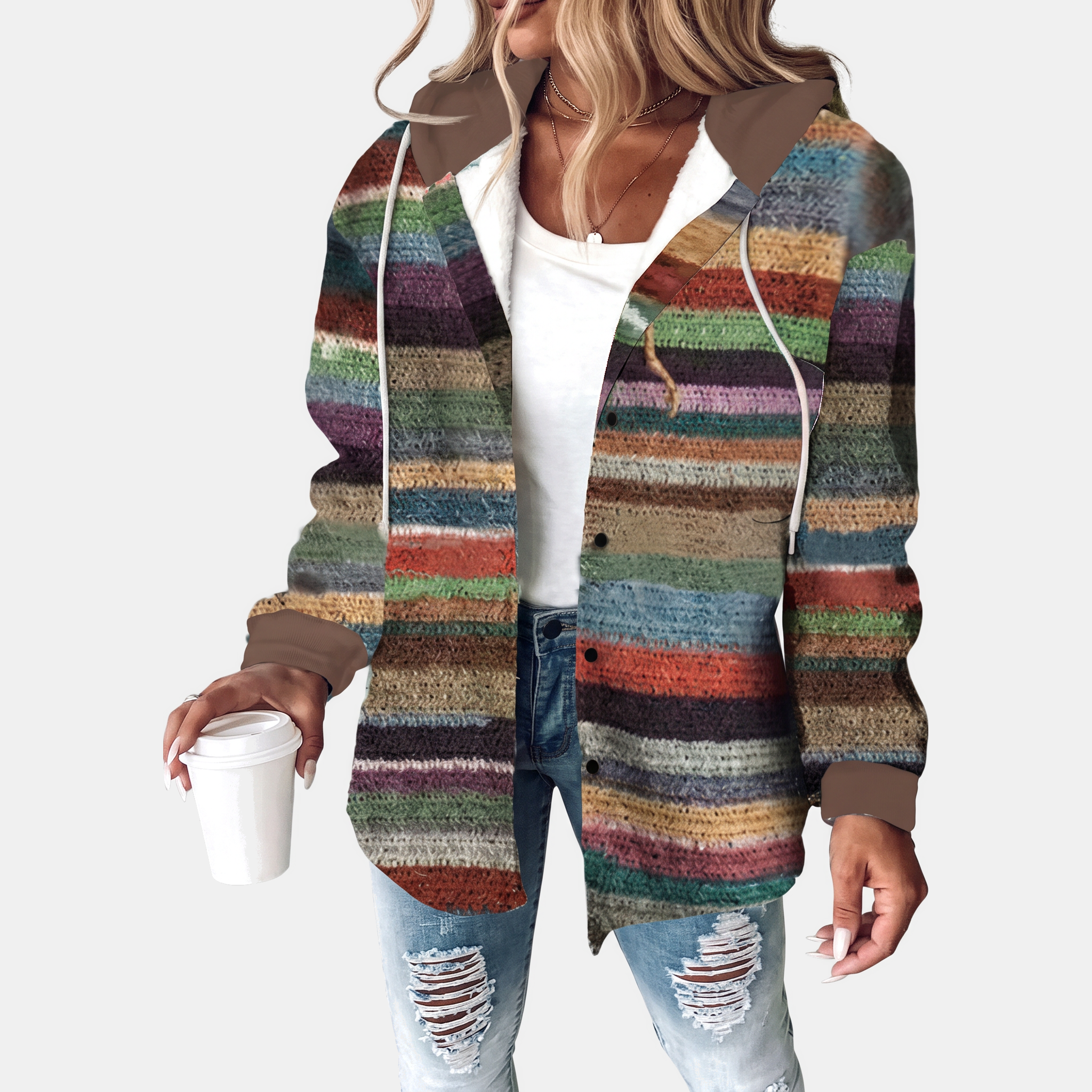 Women's Hooded Button Front Plaid Shacket Jacket