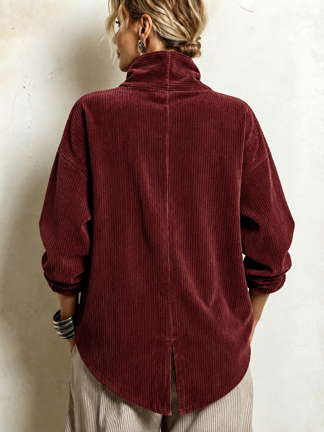 Avery | Wrap-Collar Corduroy Button-Up Top