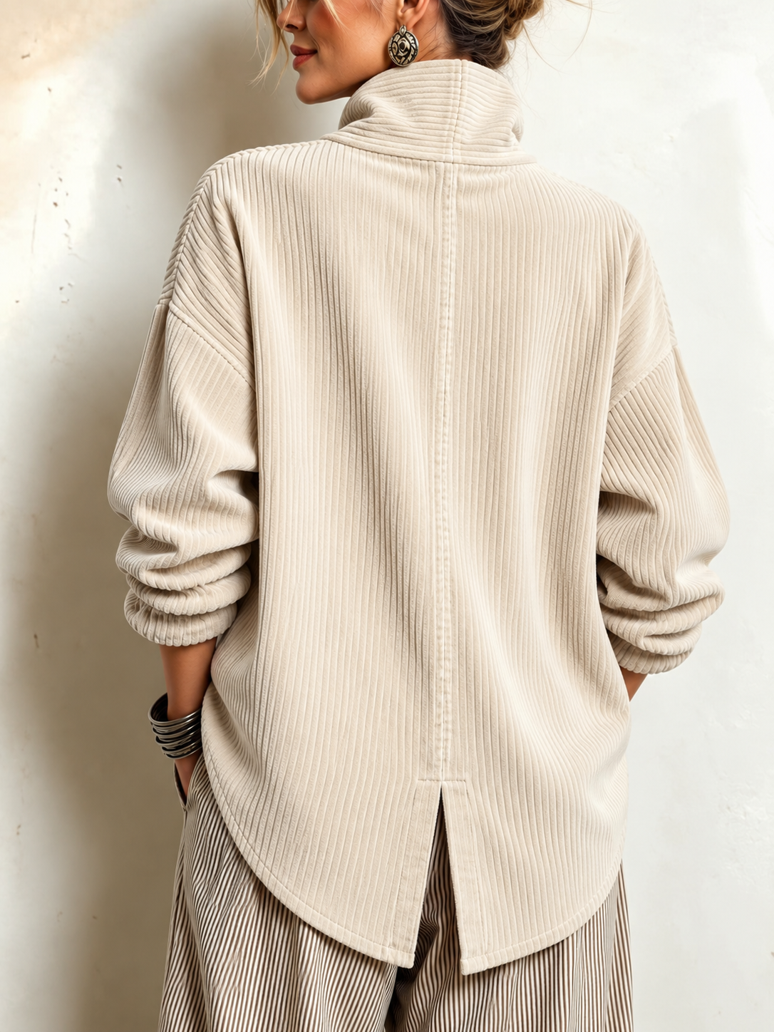 Avery | Wrap-Collar Corduroy Button-Up Top