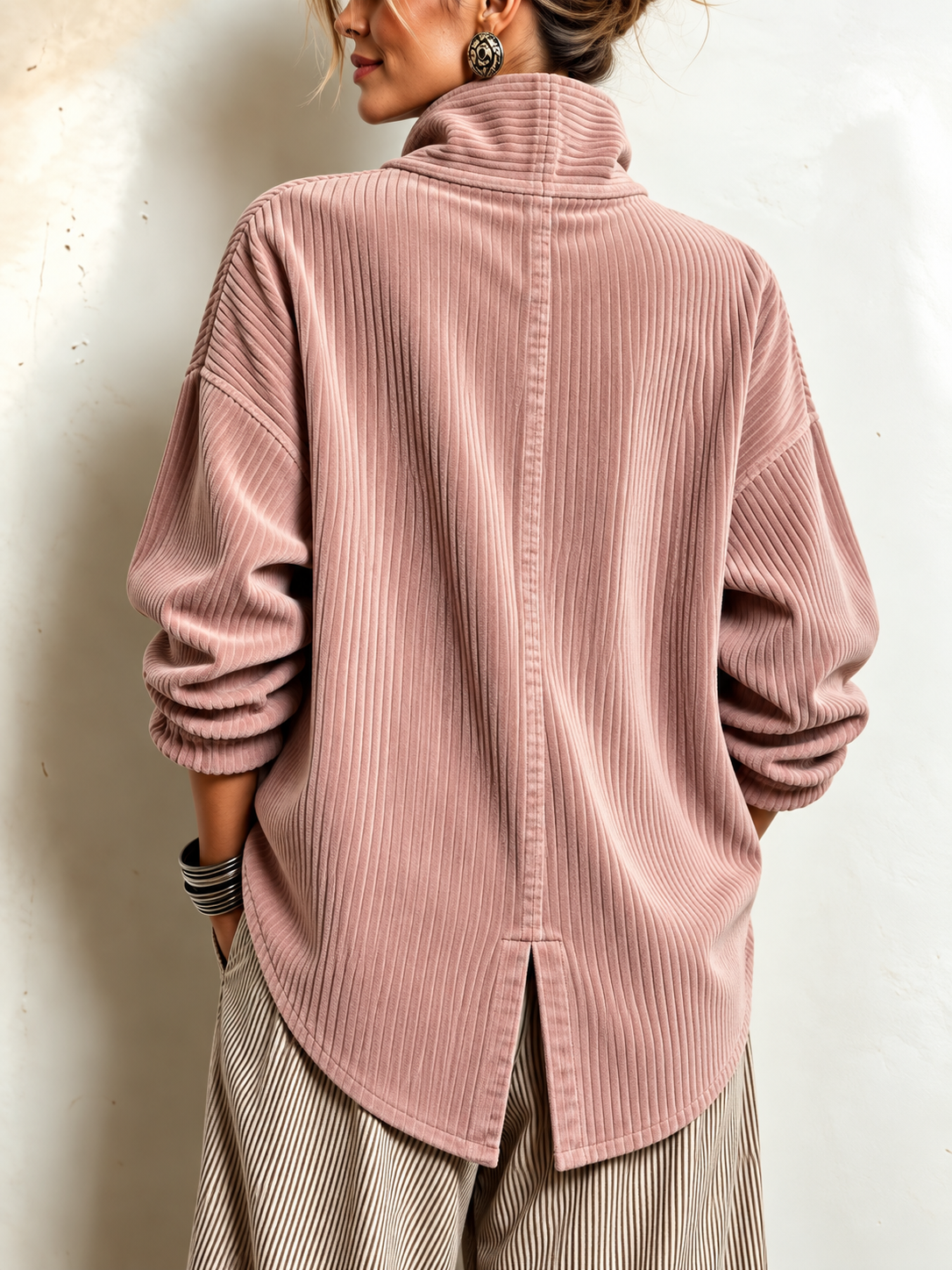 Avery | Wrap-Collar Corduroy Button-Up Top