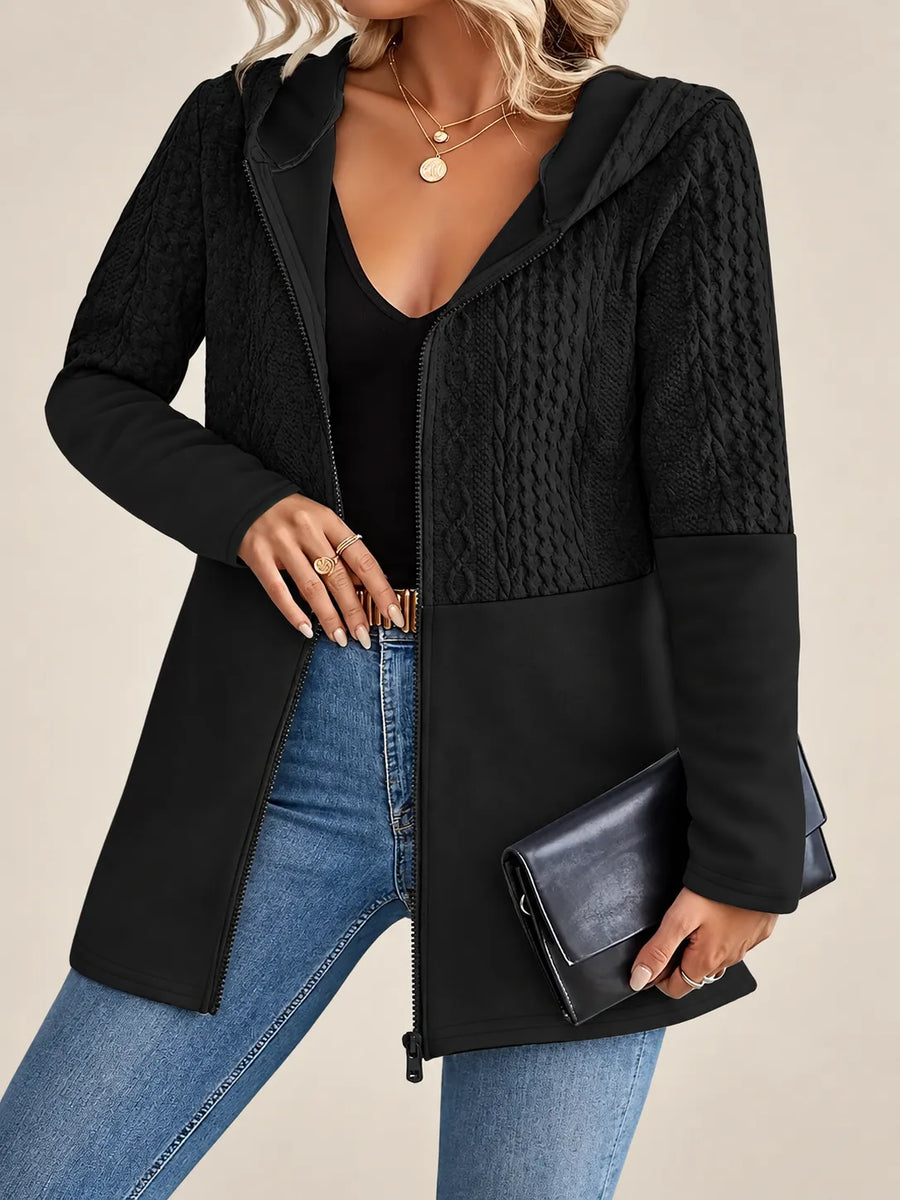 Adeline | Cable-Pattern Hooded Jacket