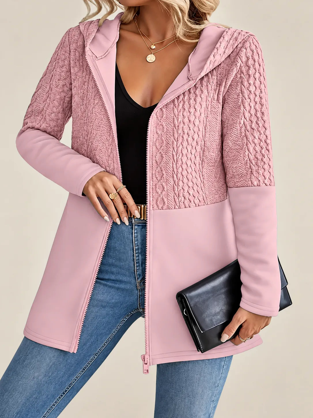 Adeline | Cable-Pattern Hooded Jacket