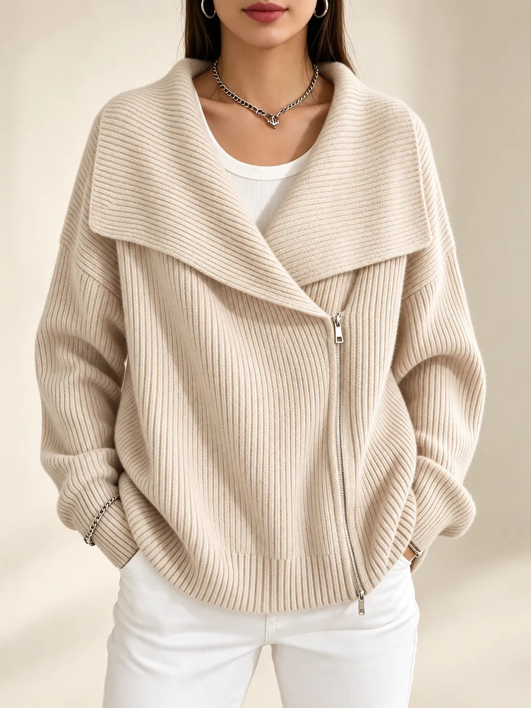 Vivienne | Oversized Collar Ribbed Cardigan