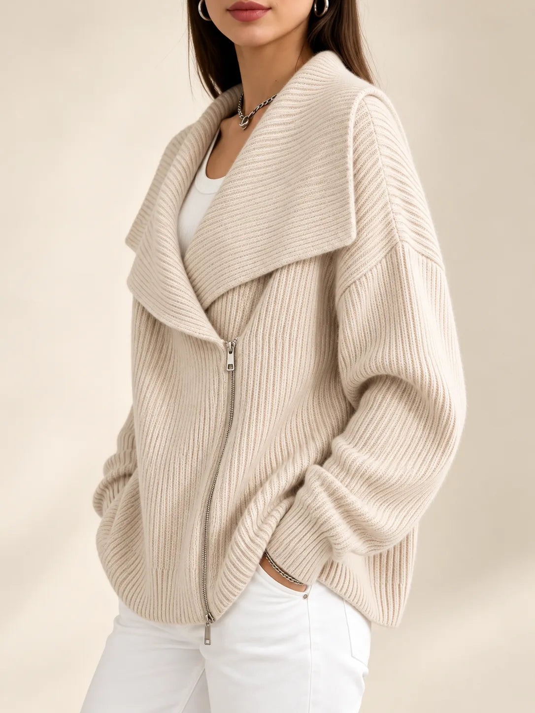 Vivienne | Oversized Collar Ribbed Cardigan