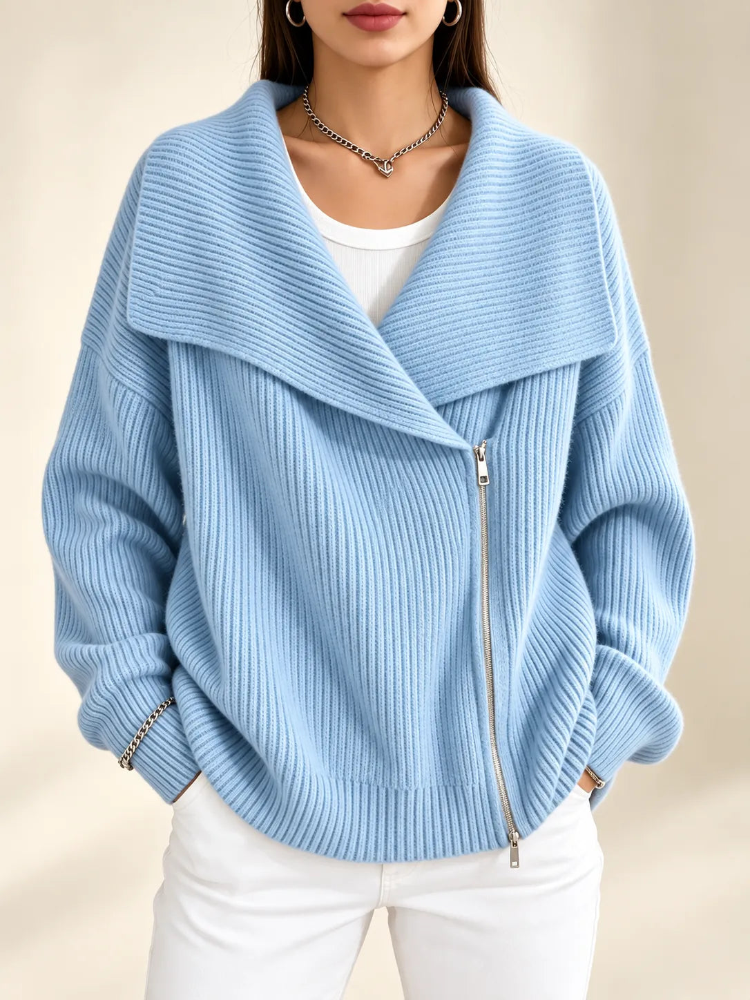 Vivienne | Oversized Collar Ribbed Cardigan
