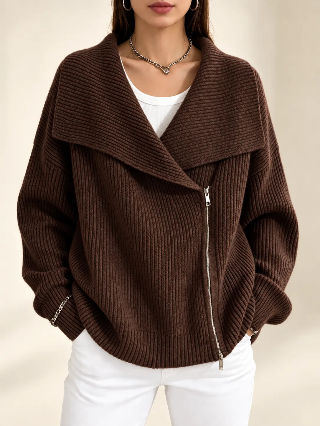 Vivienne | Oversized Collar Ribbed Cardigan