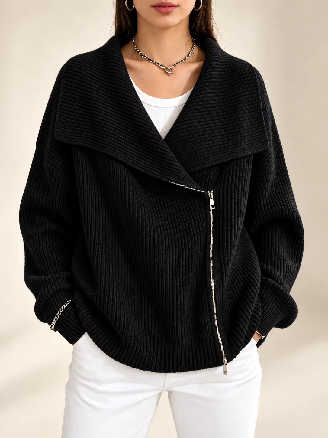 Vivienne | Oversized Collar Ribbed Cardigan