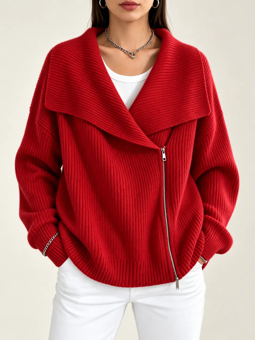 Vivienne | Oversized Collar Ribbed Cardigan