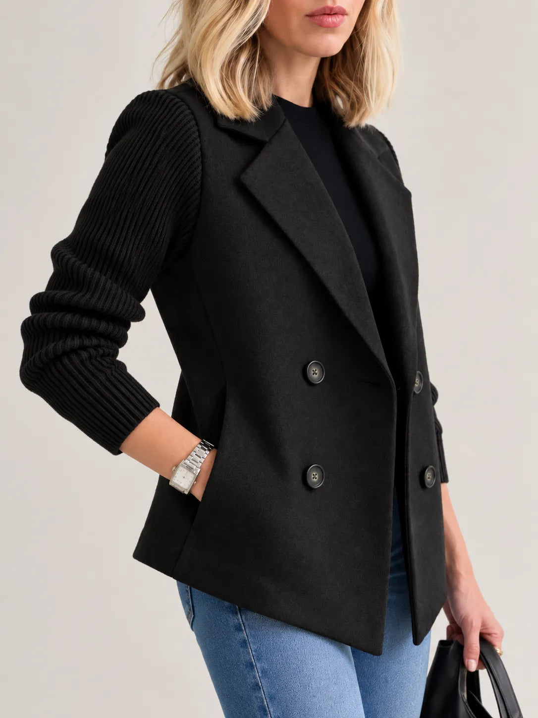 Celeste | Double-Breasted Jacket with Ribbed Sleeves