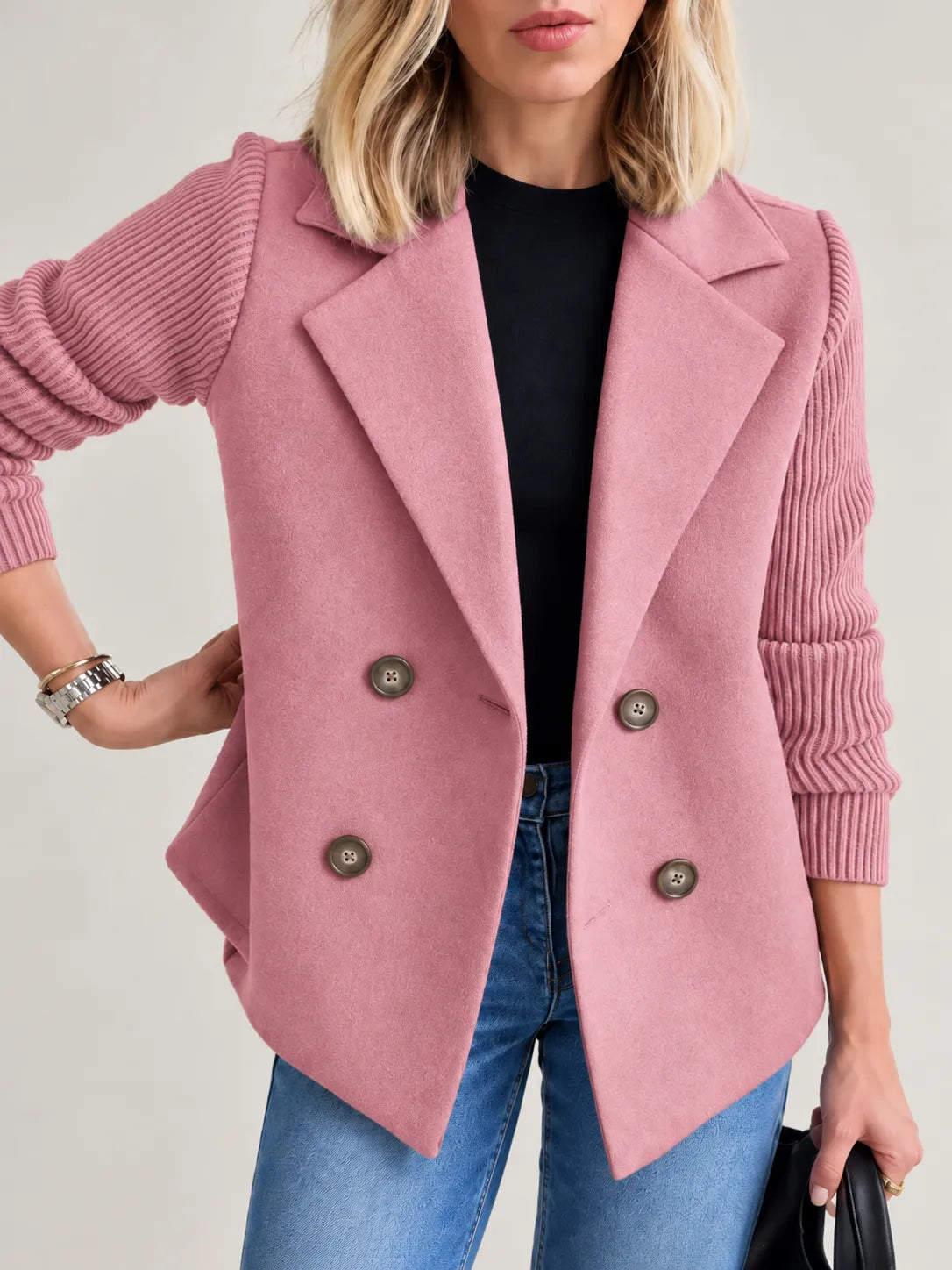 Celeste | Double-Breasted Jacket with Ribbed Sleeves