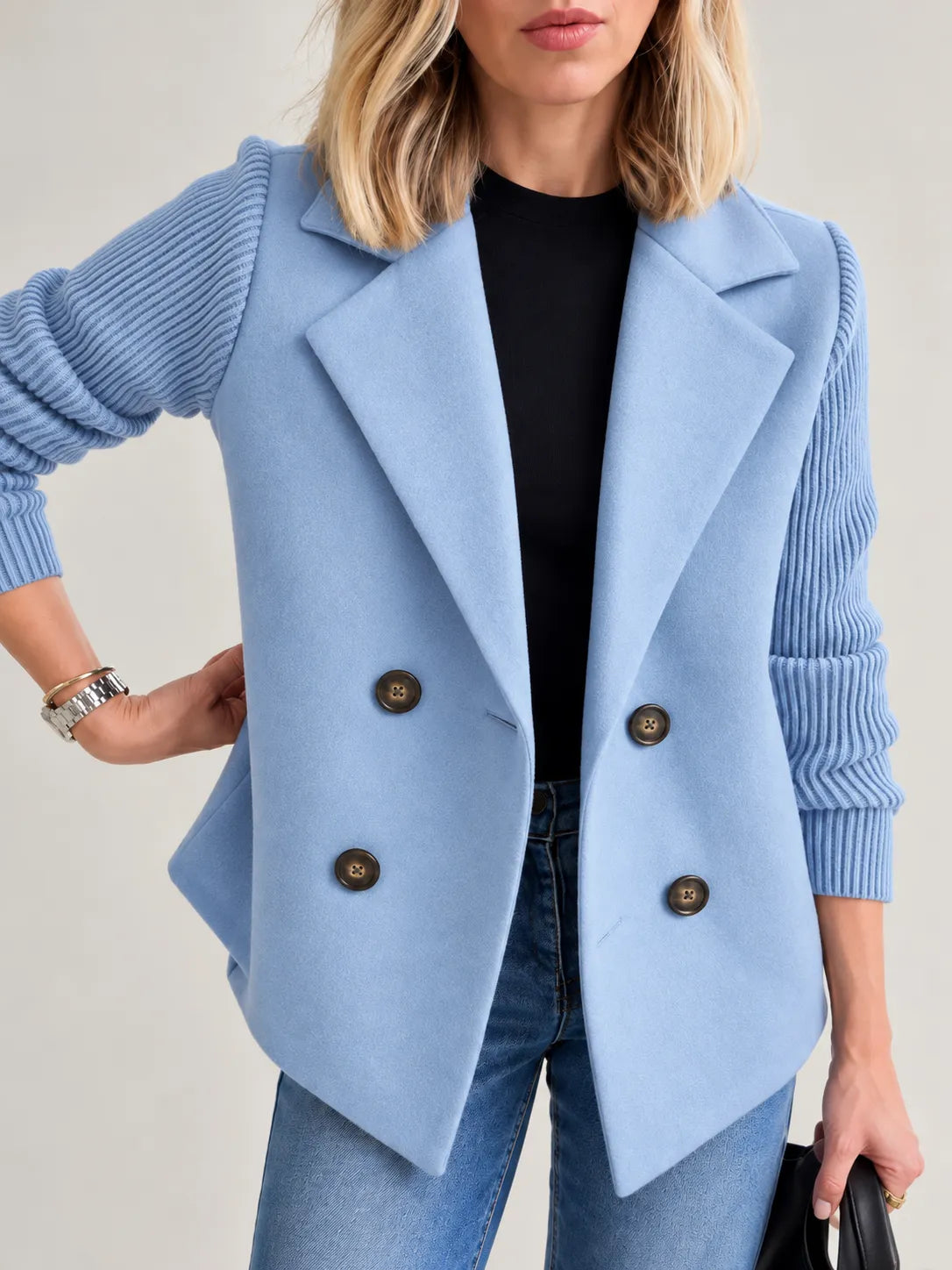 Celeste | Double-Breasted Jacket with Ribbed Sleeves