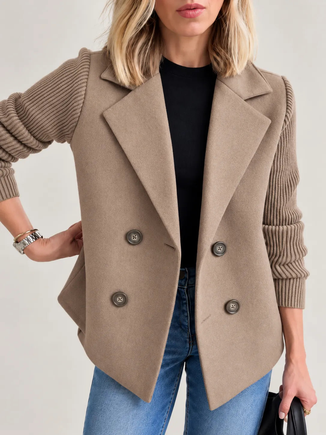 Celeste | Double-Breasted Jacket with Ribbed Sleeves
