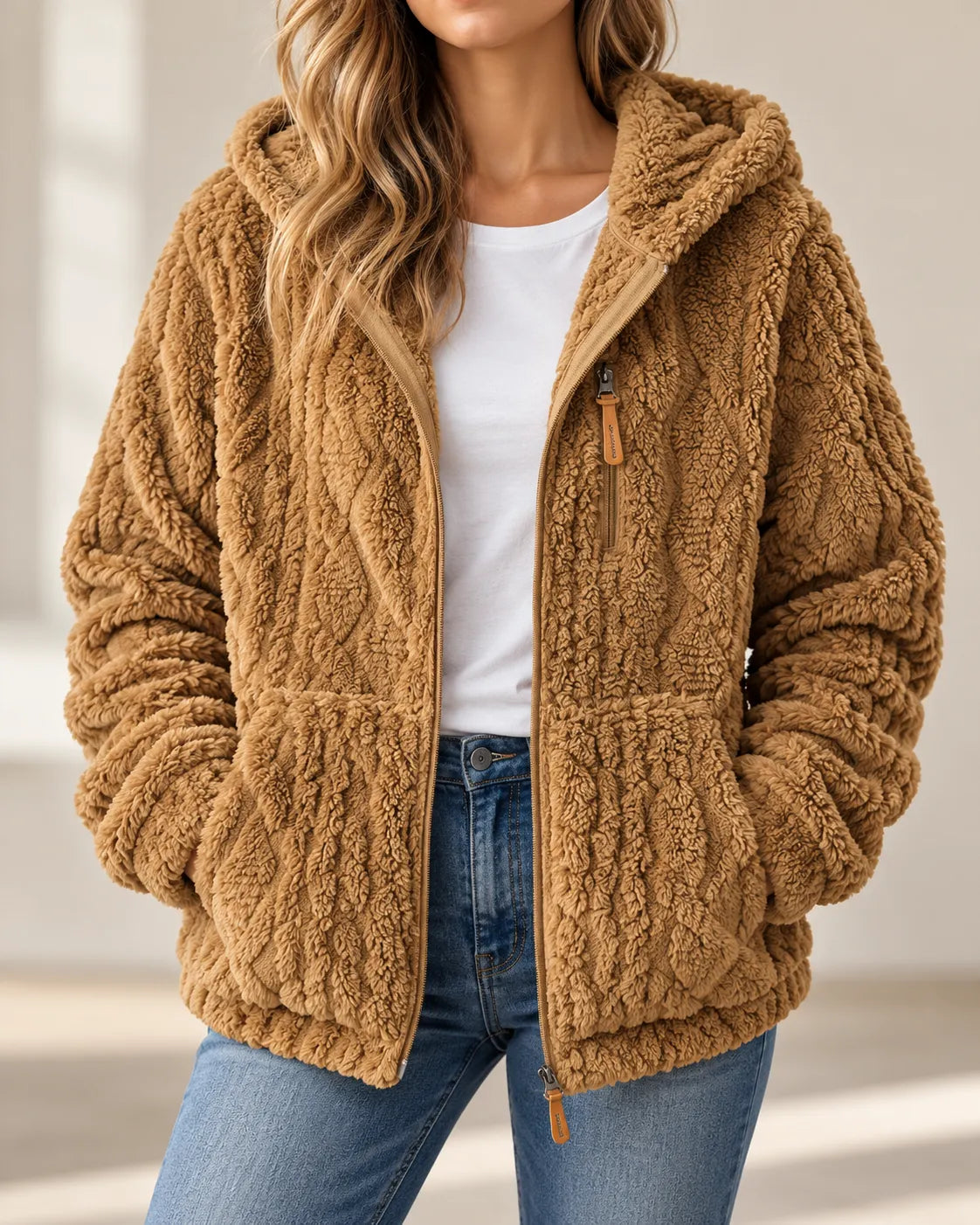 Adeline | Cosy Textured Fleece Zip-Up Jacket
