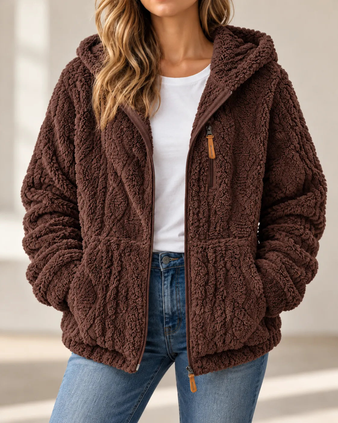 Adeline | Cosy Textured Fleece Zip-Up Jacket