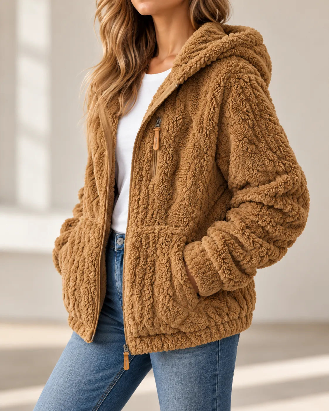 Adeline | Cosy Textured Fleece Zip-Up Jacket