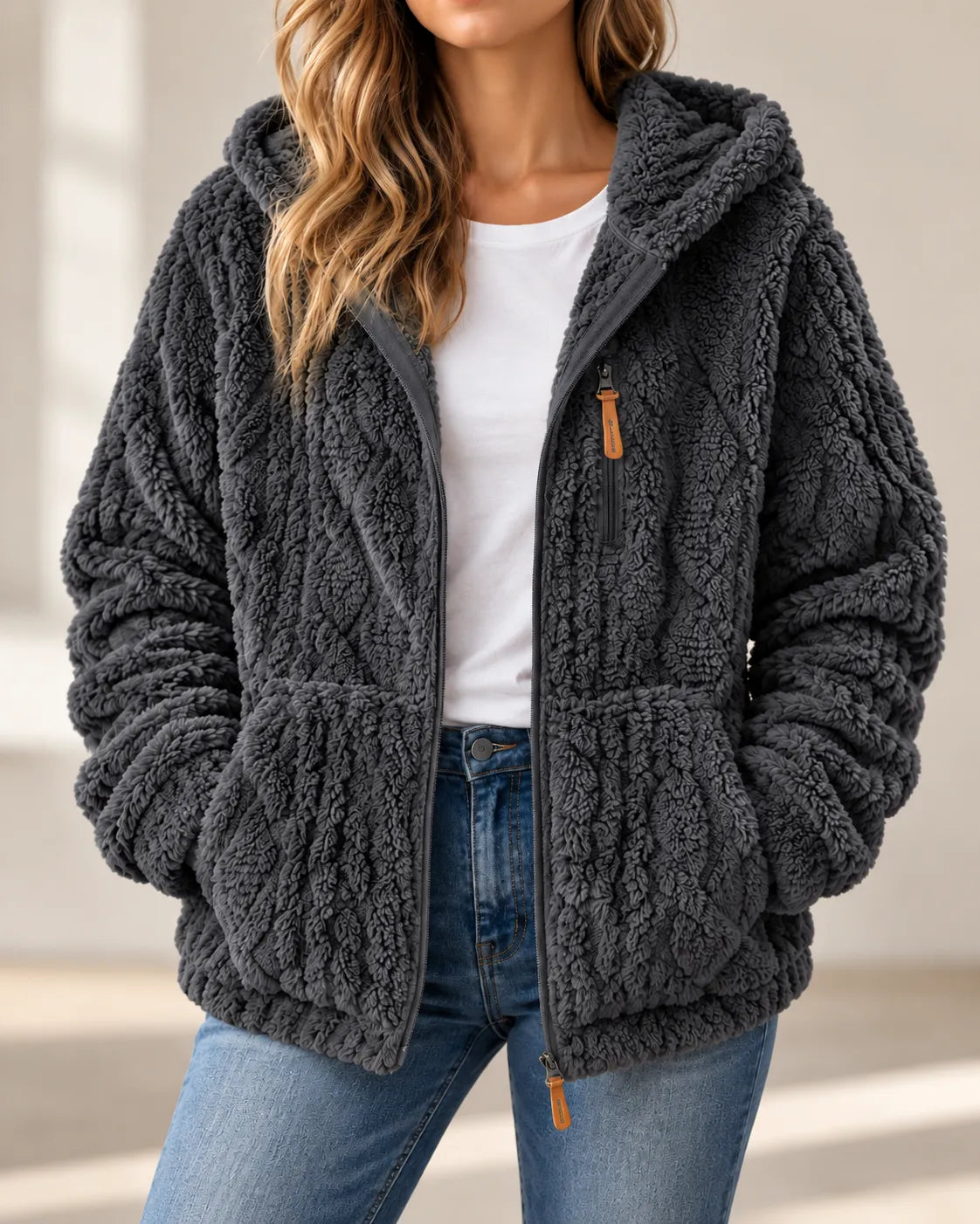 Adeline | Cosy Textured Fleece Zip-Up Jacket