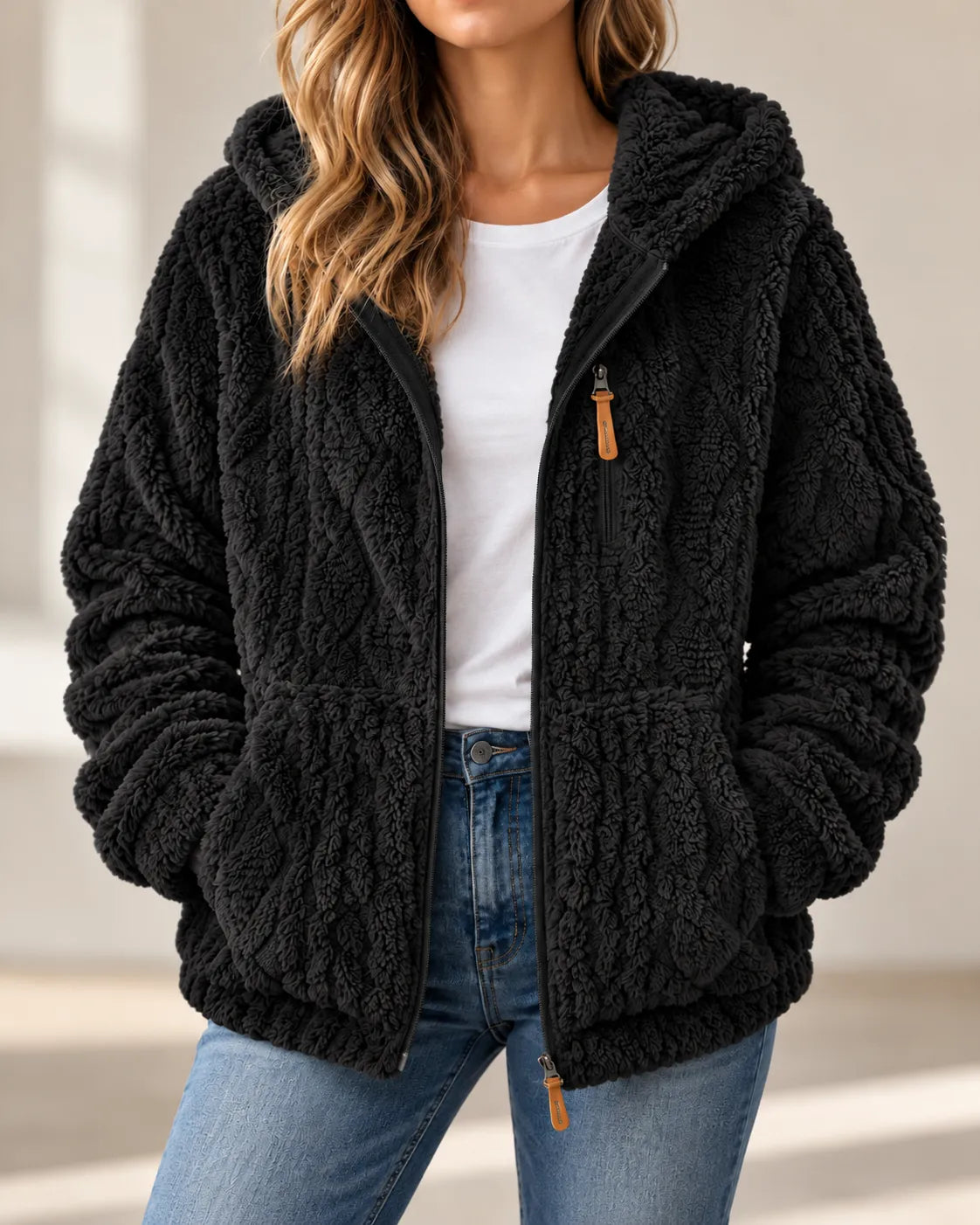 Adeline | Cosy Textured Fleece Zip-Up Jacket