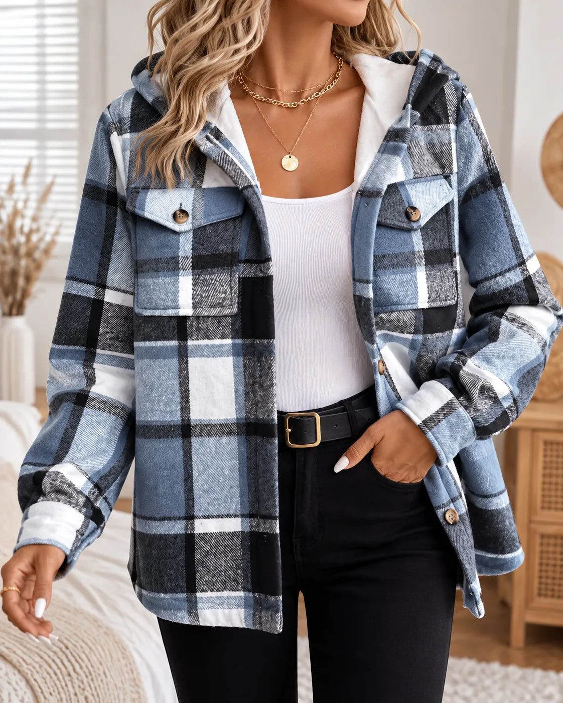 Harper | Cosy Check Hooded Shacket