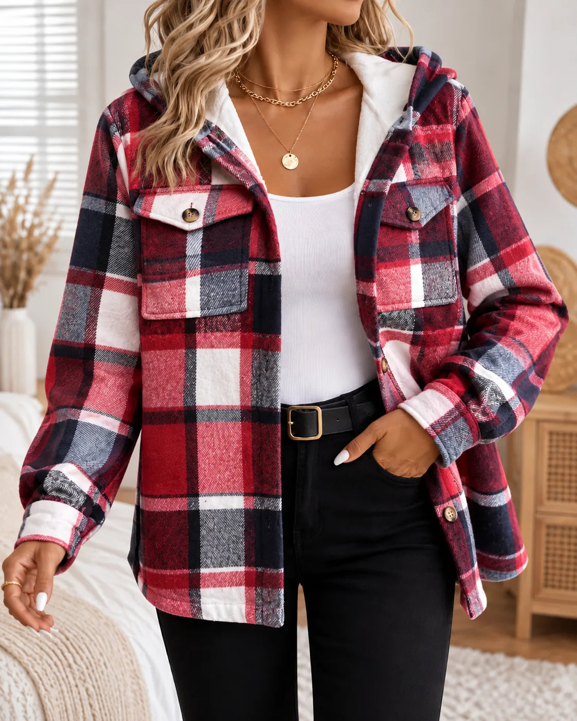 Harper | Cosy Check Hooded Shacket