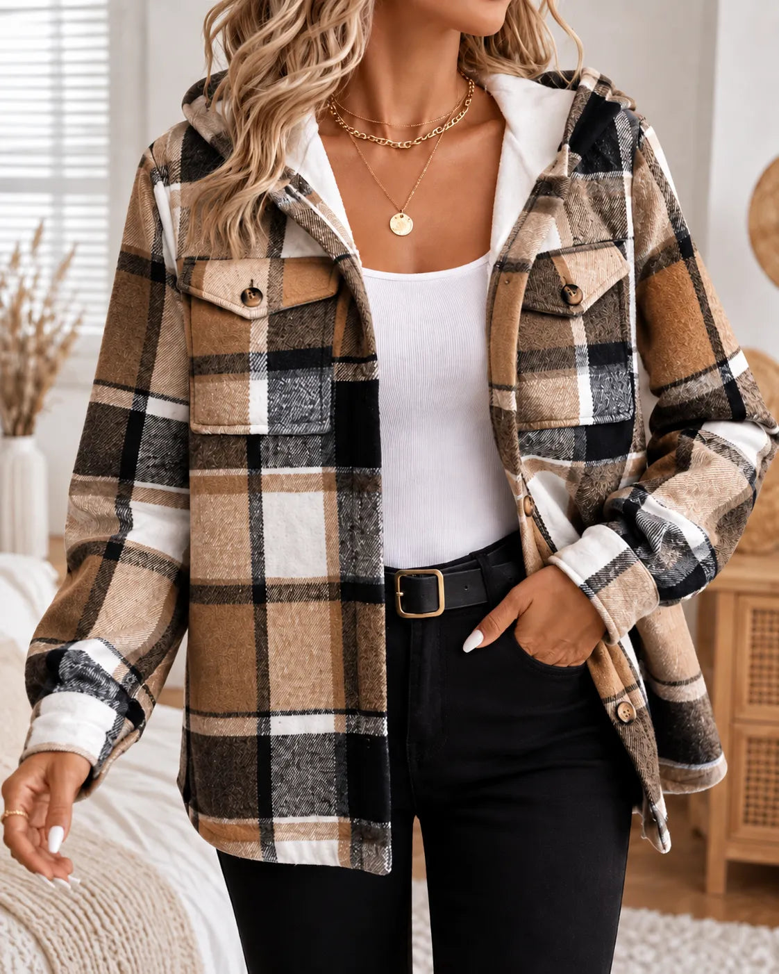 Harper | Cosy Check Hooded Shacket