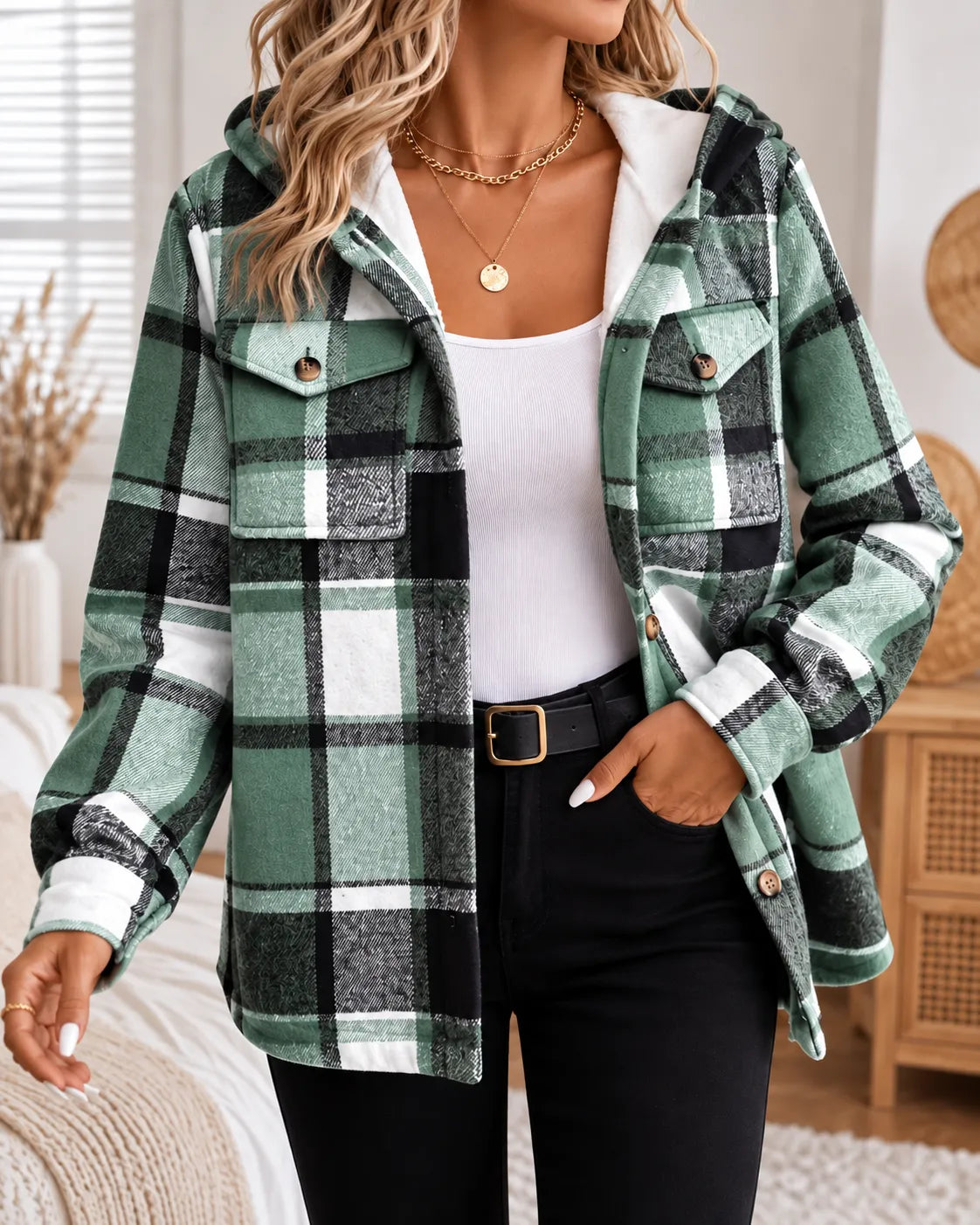 Harper | Cosy Check Hooded Shacket