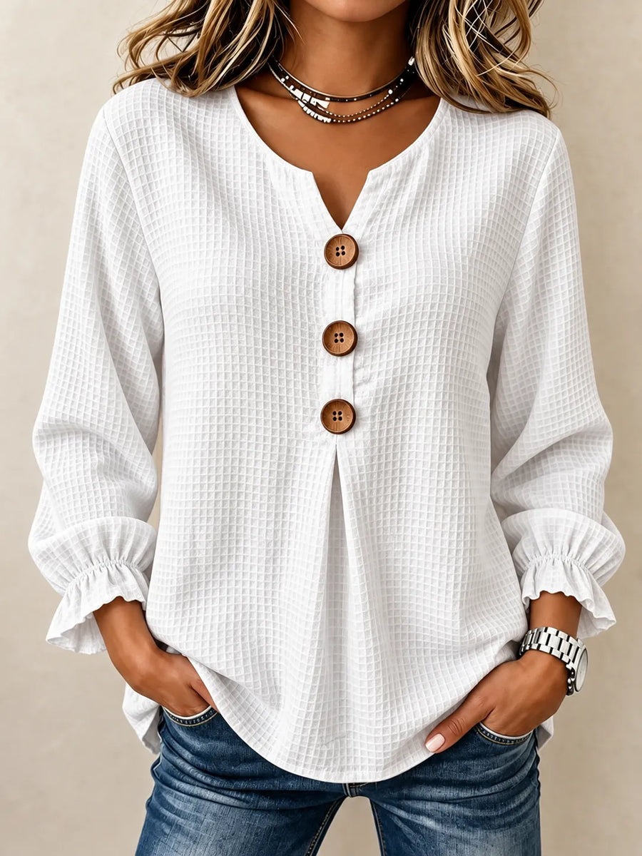 Amelia | Textured Button-Detail Relaxed Blouse